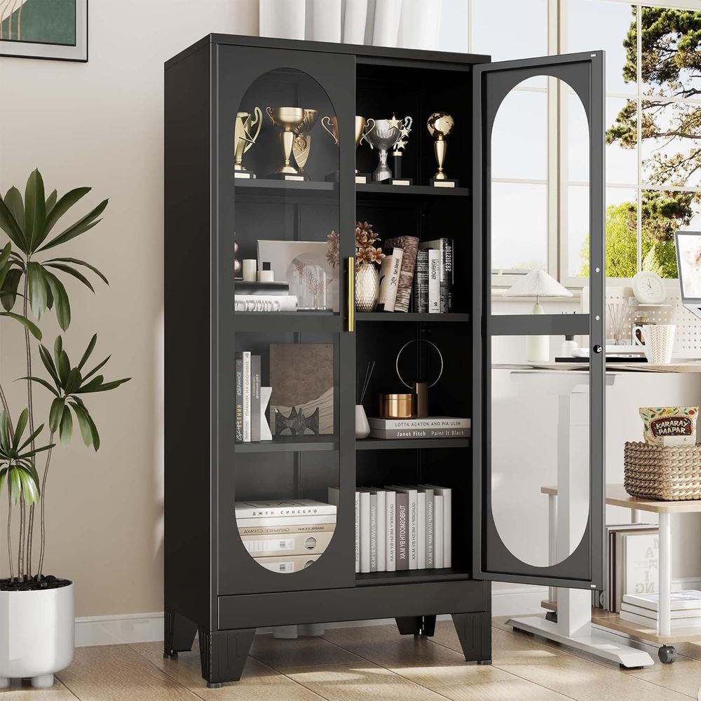 Storage & Organization - 61 inch glazen vitrinekast met slot,