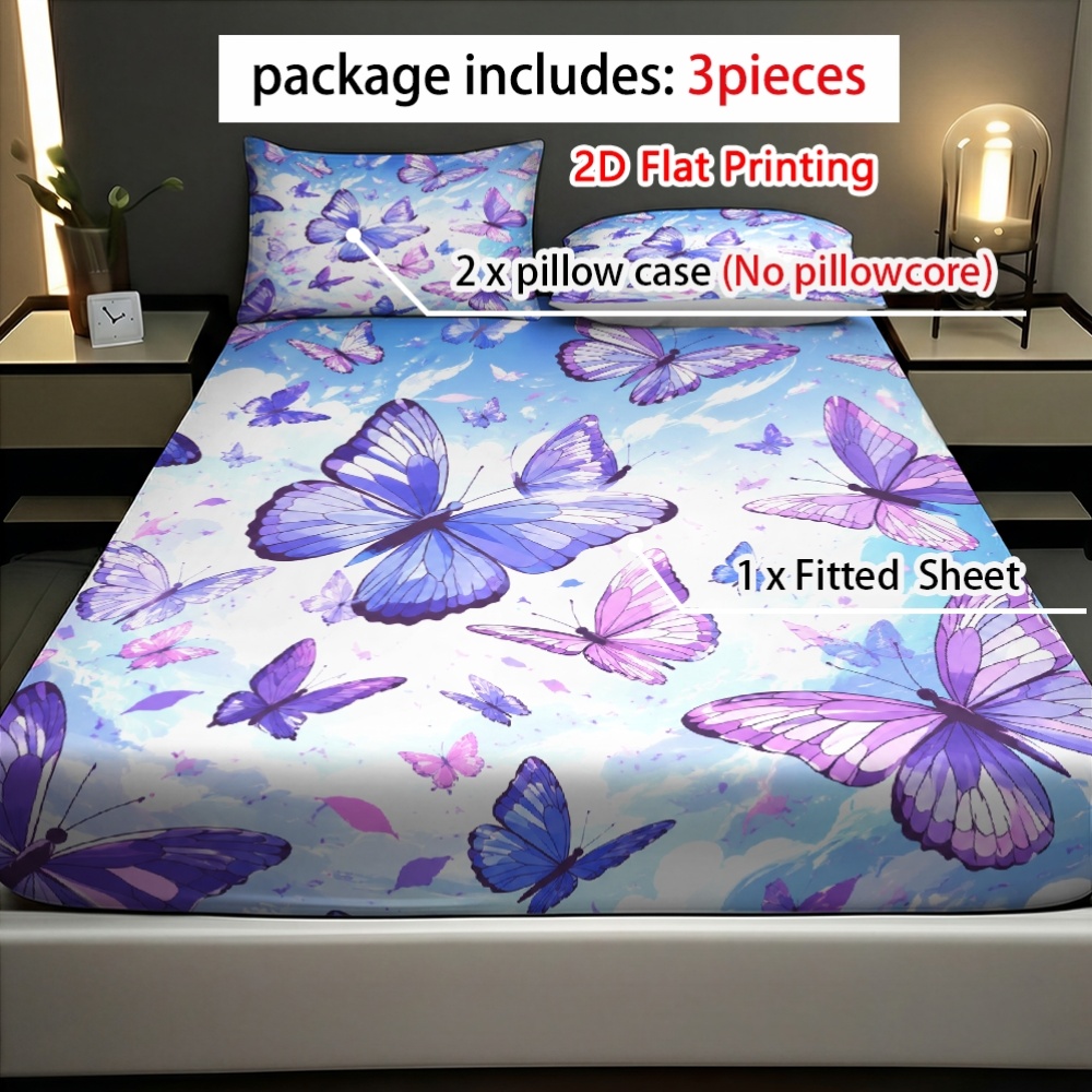 Felgekleurde paarse vlinderhem - Fitted Bed Sheets Deep Pocket recensie en prijs